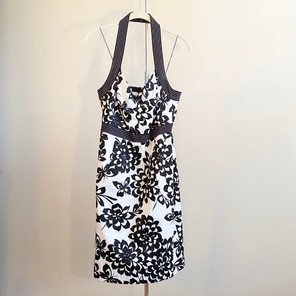 Black and White Floral Halter A-Line Dress, Perfect Condition